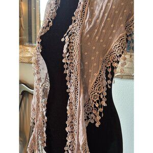 Lace Floral Sheer Scarf Crochet Wrap 52% Linen Blend Delicate Embroidery Unique